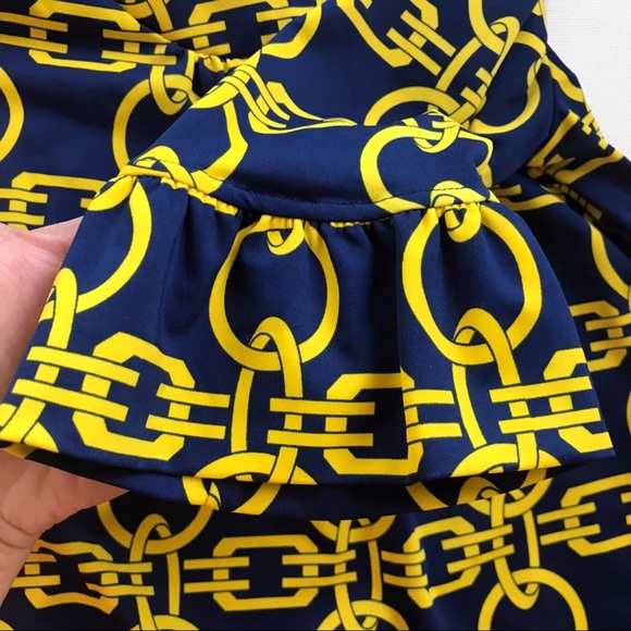 💫 ARYEH ANTHROPOLOGY YELLOW CHAIN DARK BLUE DRESS - Picture 9 of 10